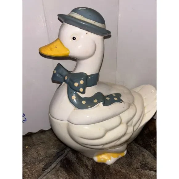 Vintage Goose Cookie jars Set 4 Blue Polka Dot Farmhouse Cottagecore - Picture 2 of 15